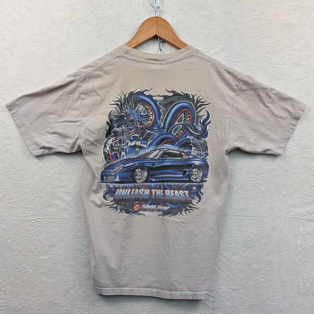 VTG Autocannon T-Shirt Men's S Tan Shift Gear Racing Supra Dragon Streetwear Y2K